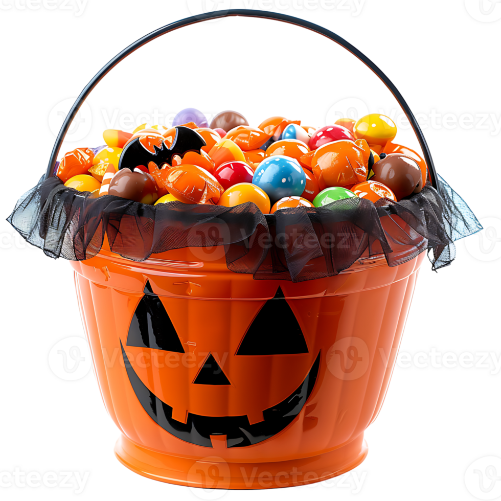 Trick or treat jack o lantern candy bucket on isolated transparent background png