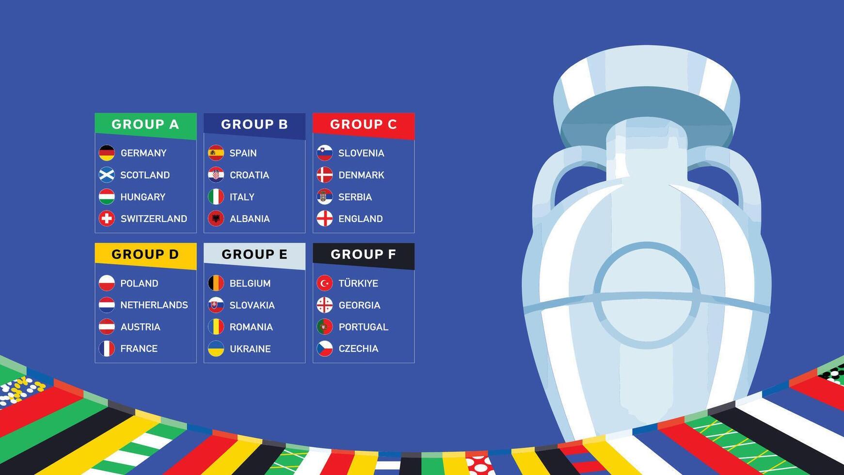 Euro 2024 Germany Groups With Trophy Design Symbol Official logo European Football final illustration vector