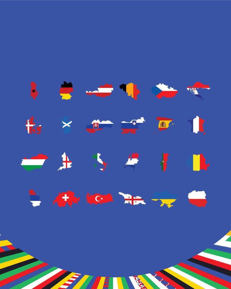 European Football 2024 Teams Flags Map Design Abstract Symbol European Football Nations Countries illustration vector