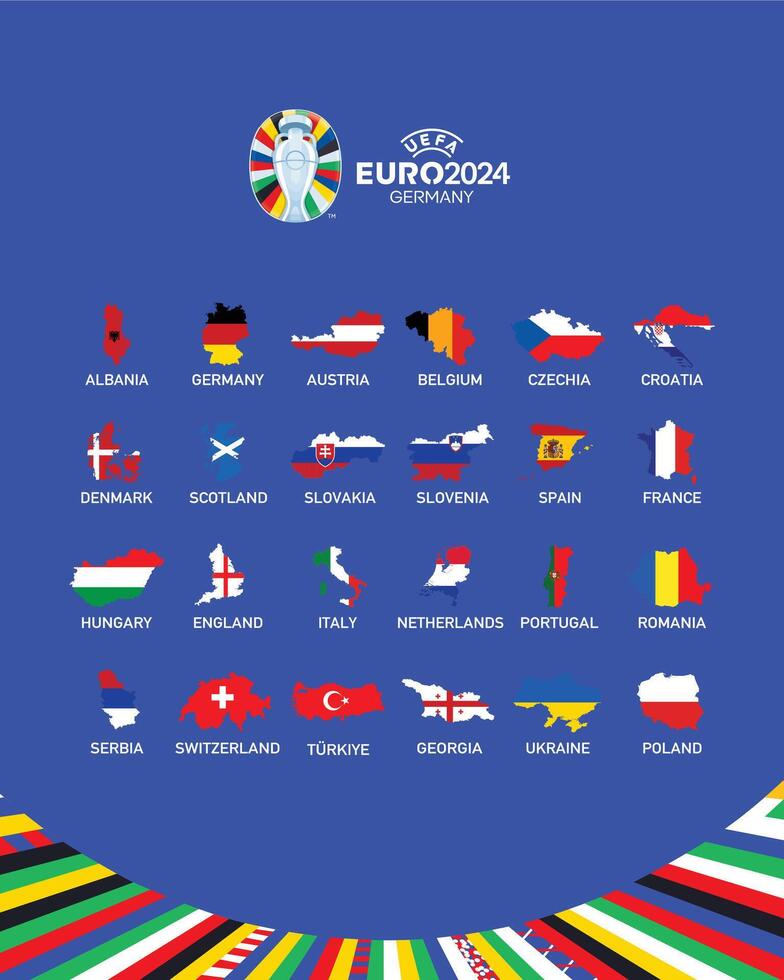 euro 2024 Alemania emblema mapa diseño con oficial símbolo logo europeo fútbol americano final ilustración vector