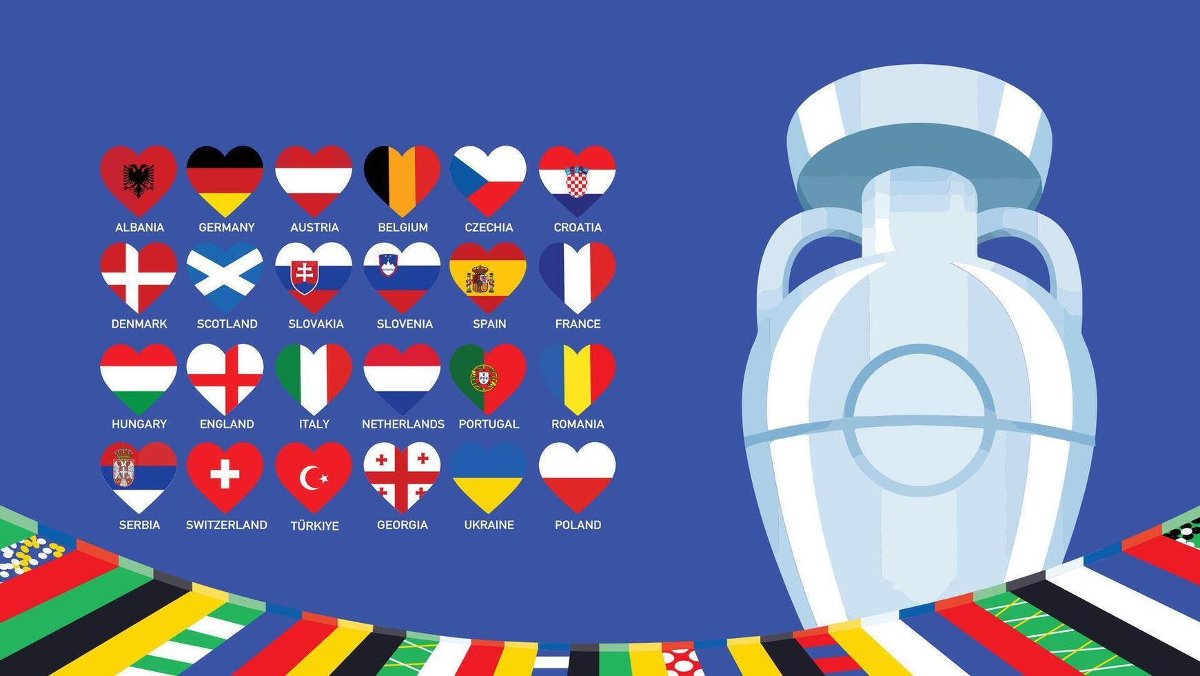 Euro 2024 Germany Flags Heart Design With Trophy Symbol Official logo European Football final illustration vector