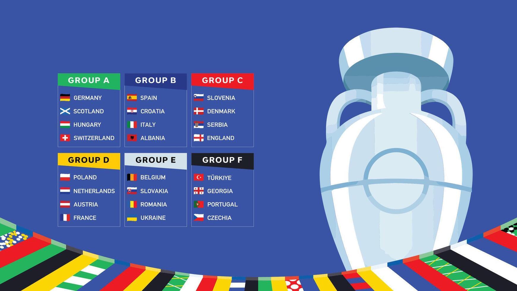 Euro 2024 Germany Groups Emblem Ribbon Design With Trophy Symbol Official logo European Football final illustration vector