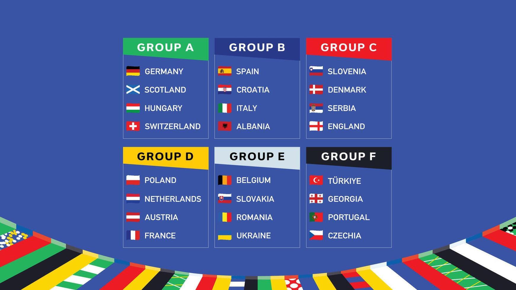 European Football 2024 Groups Teams Flags Ribbon Symbol Design Abstract European Football Nations Countries illustration vector