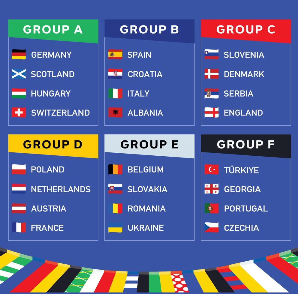 European Football 2024 Groups Flags Ribbon Teams Symbol Design Abstract European Football Nations Countries illustration vector
