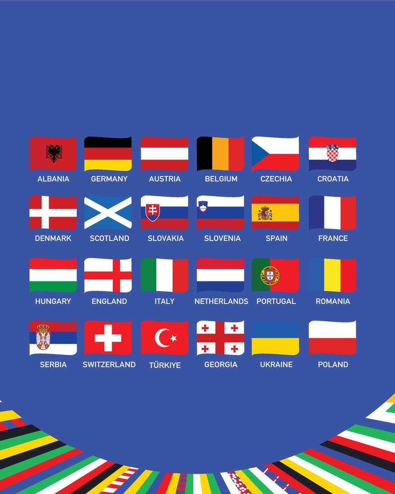 European Football 2024 Flags Ribbon Abstract Design Teams Nations Symbol European Football Countries illustration vector