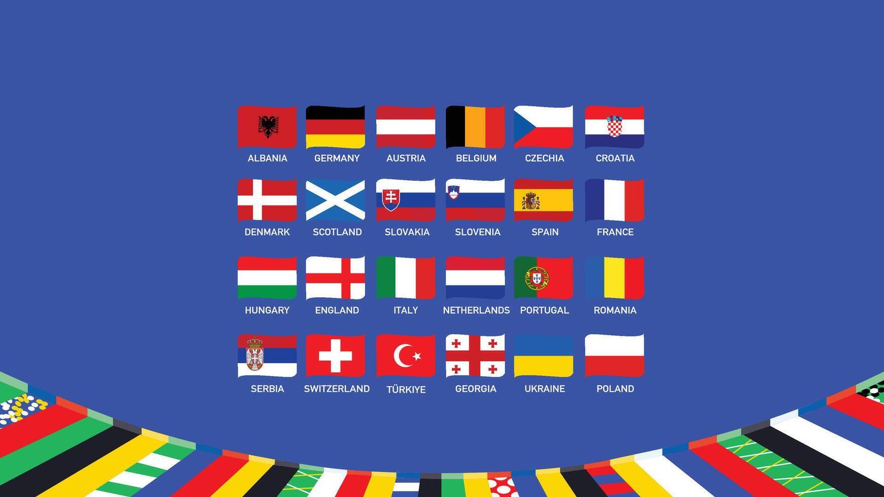 European Nations Football 2024 Flags Ribbon Design Abstract Symbol European Football Teams Countries illustration vector