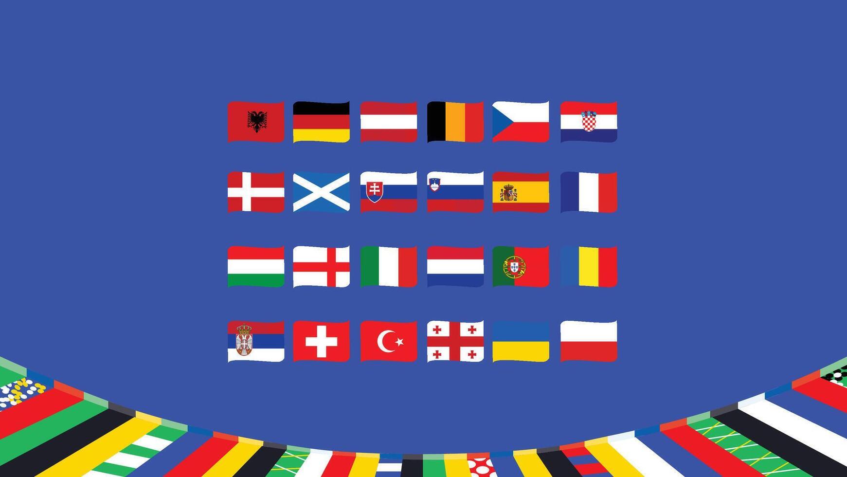 European Football 2024 Flags Ribbon Design Abstract Symbol European Football Nations Teams Countries illustration vector