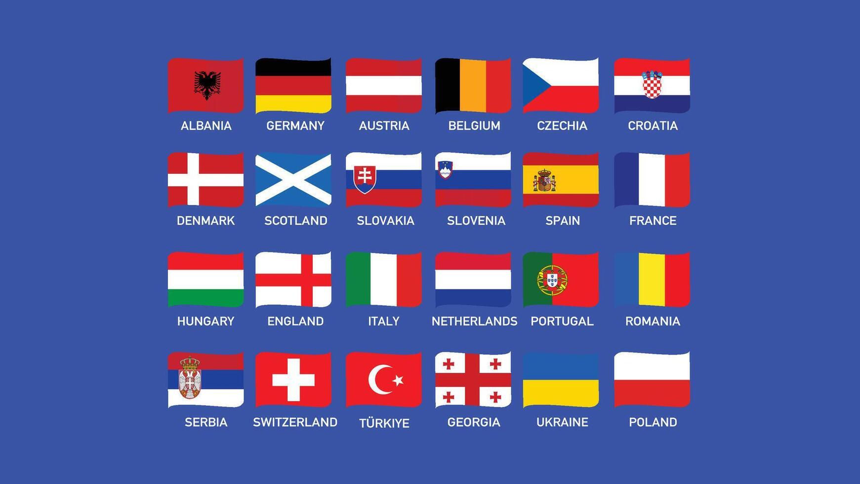 europeo naciones fútbol americano 2024 banderas cinta resumen diseño símbolo europeo fútbol americano equipos países ilustración vector