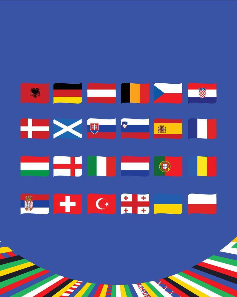 European Football 2024 Teams Flags Ribbon Design Abstract Symbol European Football Nations Countries illustration vector