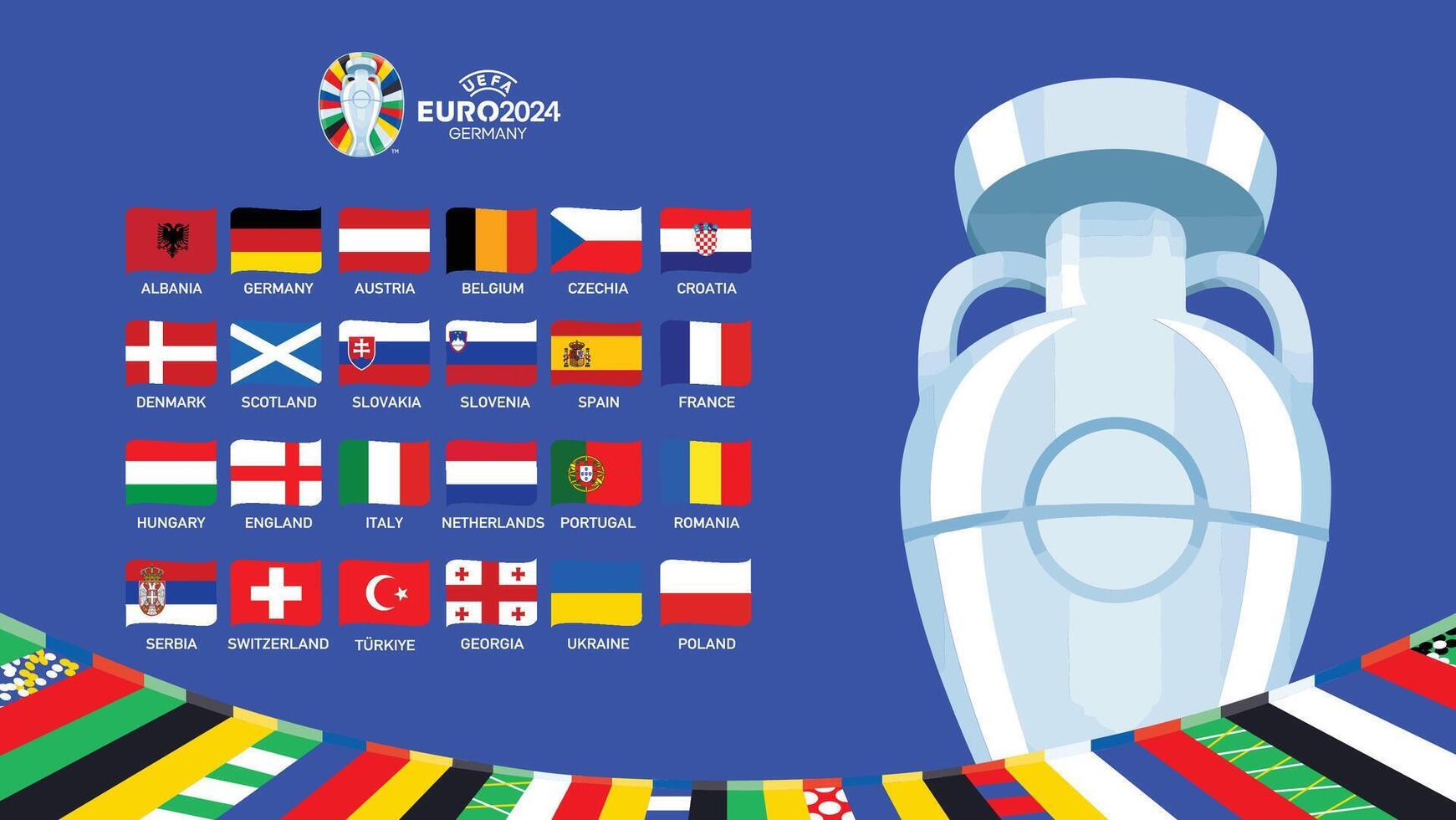 Euro 2024 Germany Flags Ribbon Design With Trophy Symbol Official Logo European Football final illustration vector