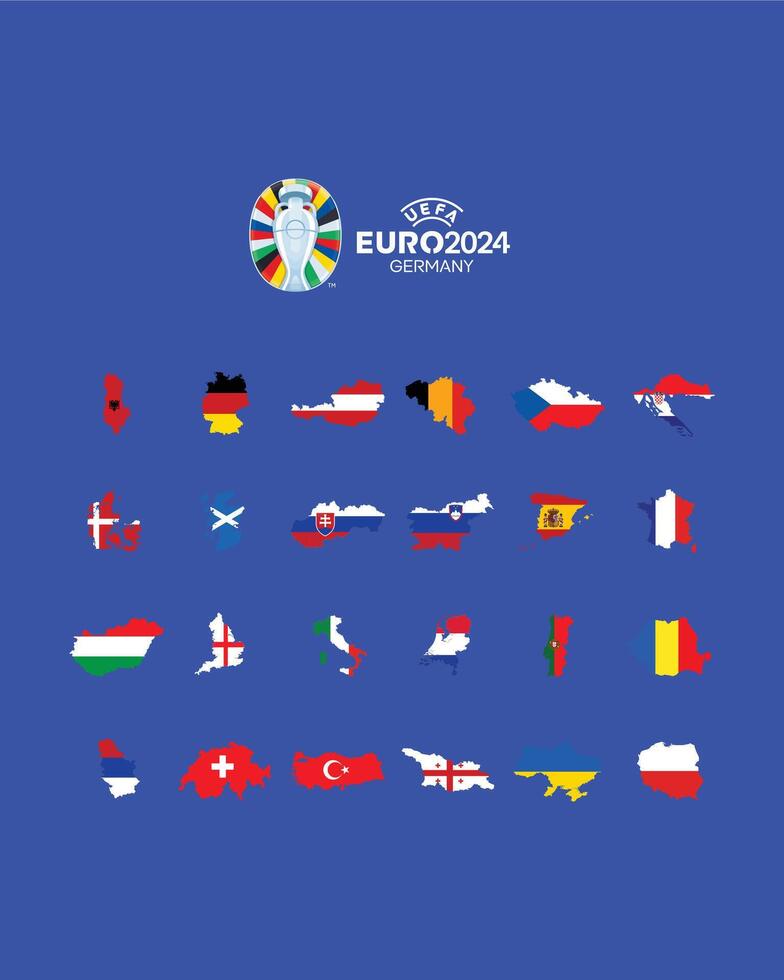 euro 2024 Alemania banderas mapa diseño con oficial símbolo logo europeo fútbol americano final ilustración vector