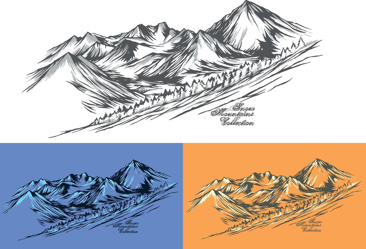 Colorful illustration of snowy mountains. vector