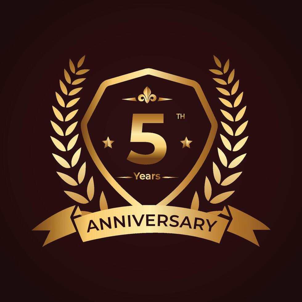 5th anniversary golden gradient design vector