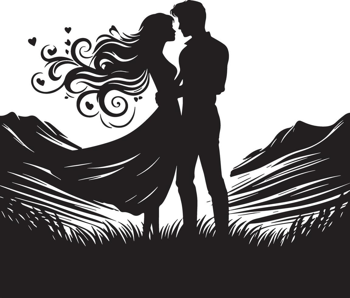 romántico Pareja silueta ilustración vector