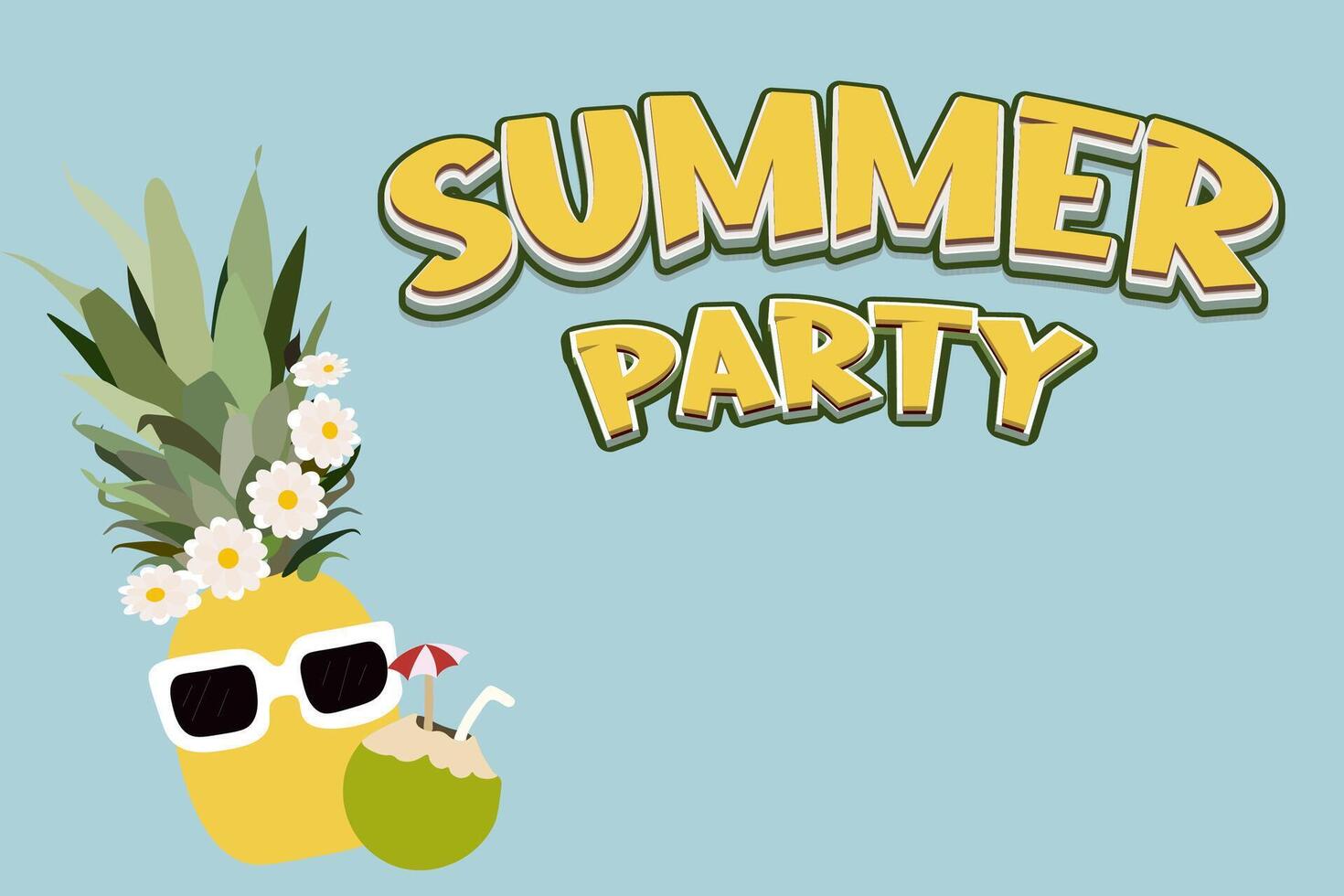 Summer party background with pineapple and coconut celebrating Summer, isolated background vector