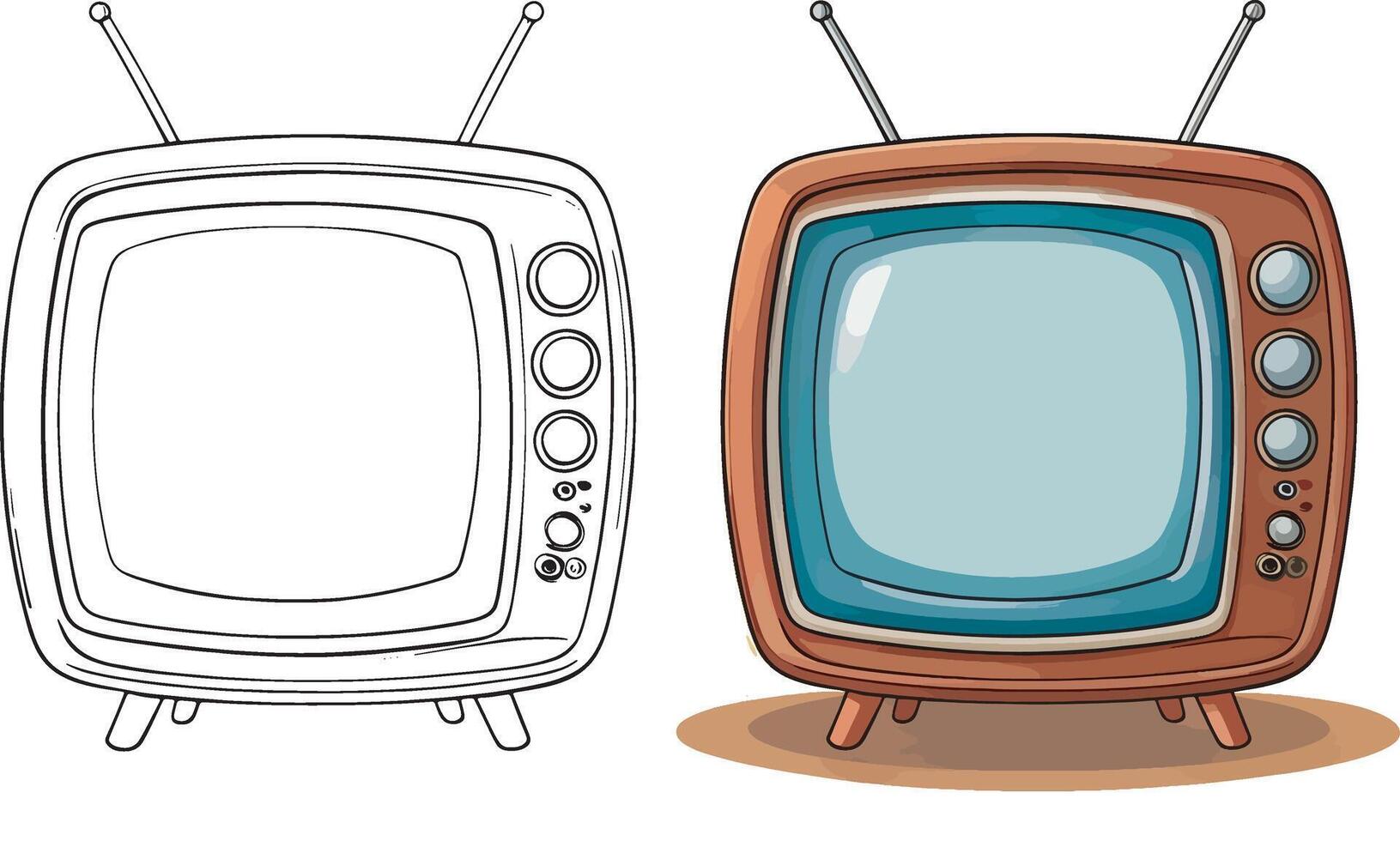 A black and white drawing of a television with a blue screen vector