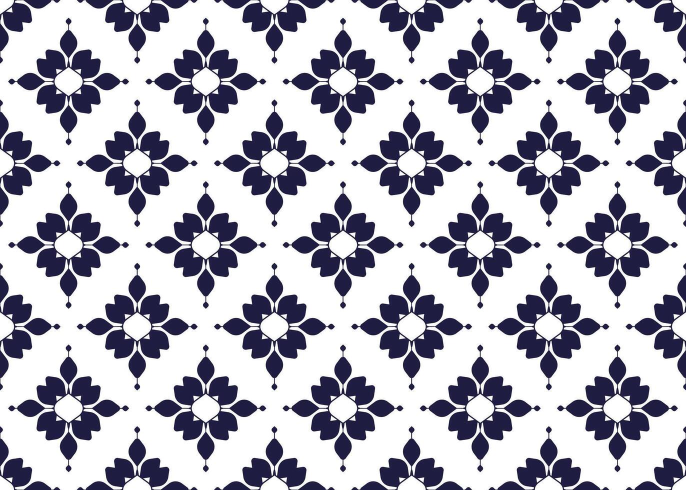 Symbol dark blue flowers on white background, ethnic fabric seamless pattern design for cloth, carpet, batik, wallpaper, wrapping etc. vector