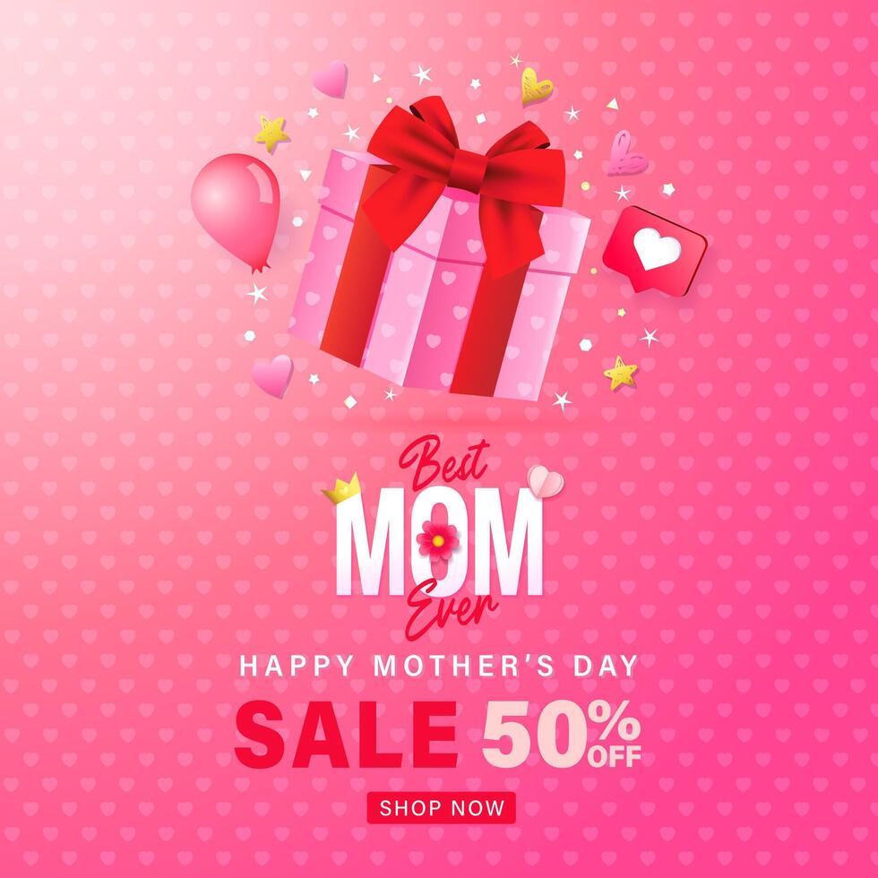 Mother's Day sale banner design with 3D graphic elements vector