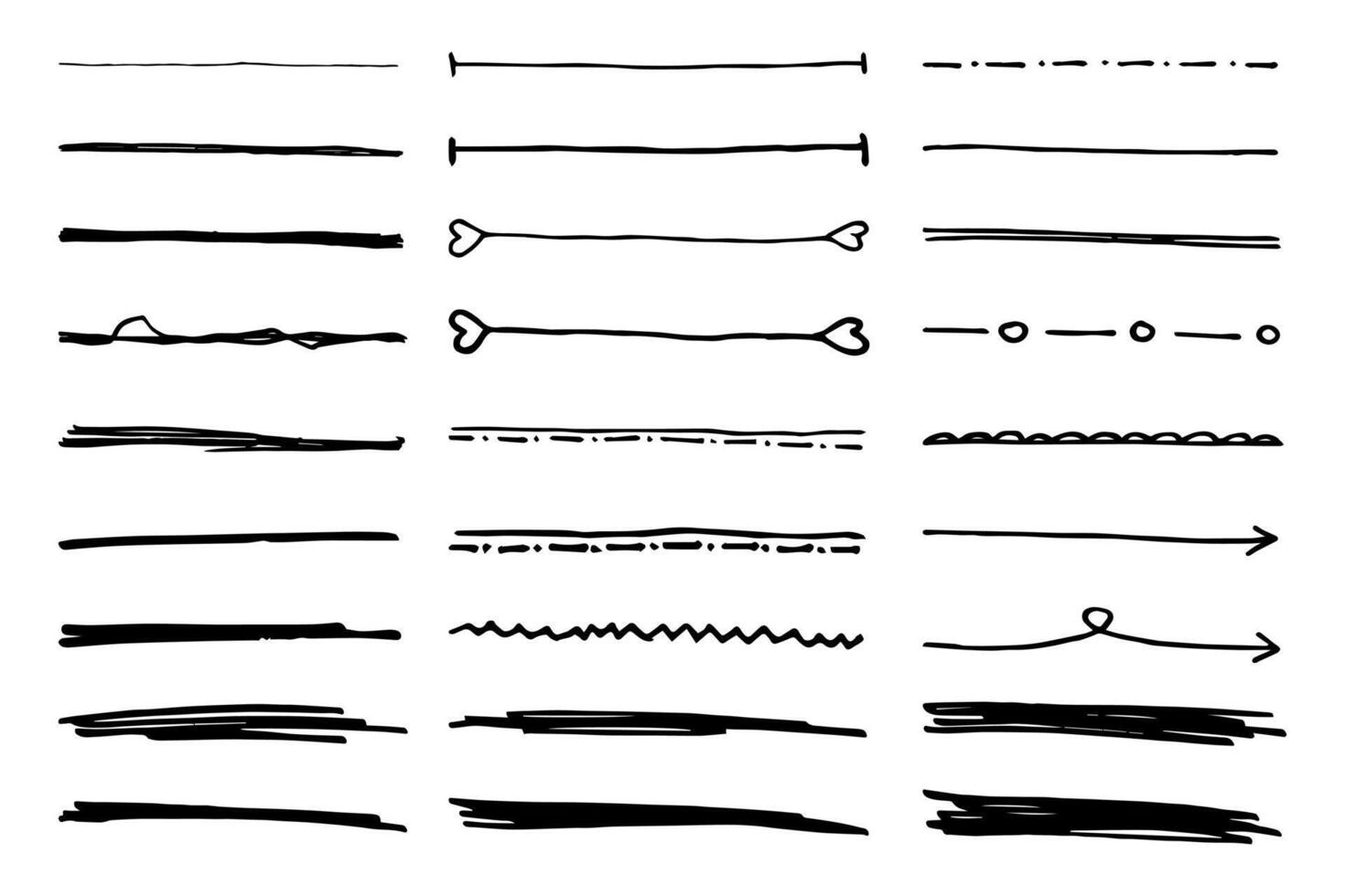 Set of hand drawn underline. vector