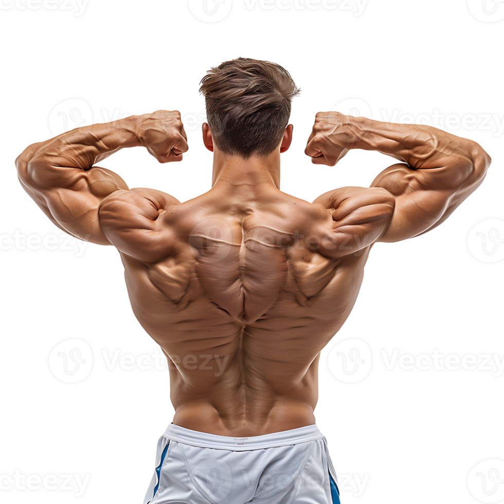 Back muscle flexing on isolated transparent background png