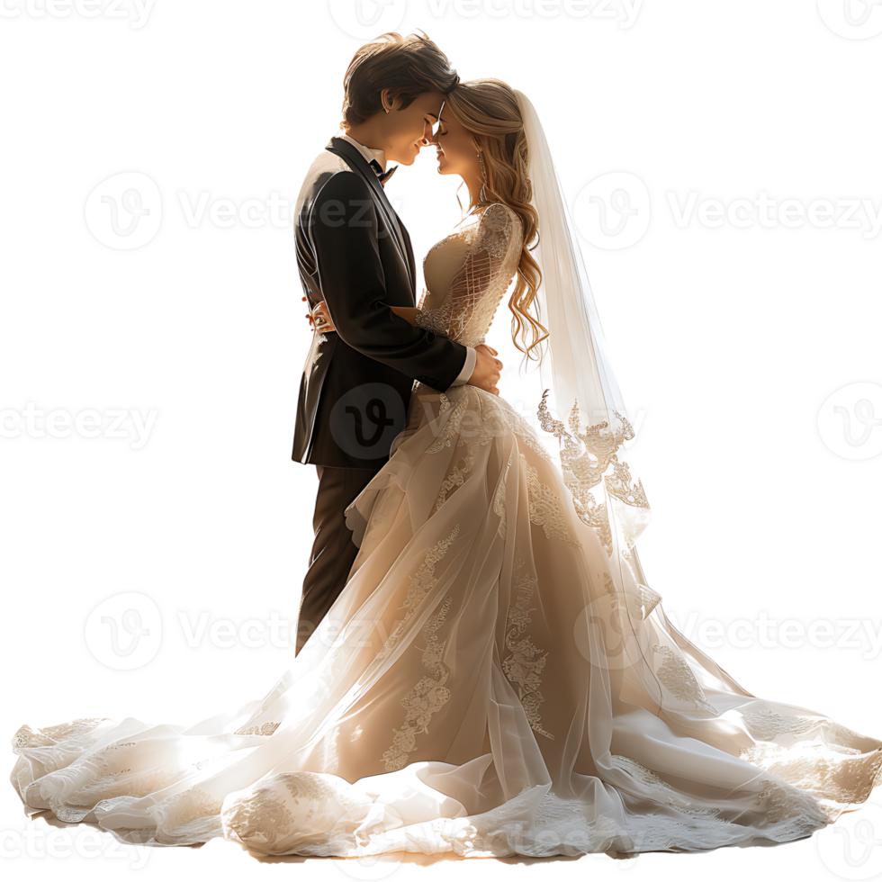 Bride and groom wedding pose on isolated transparent background png