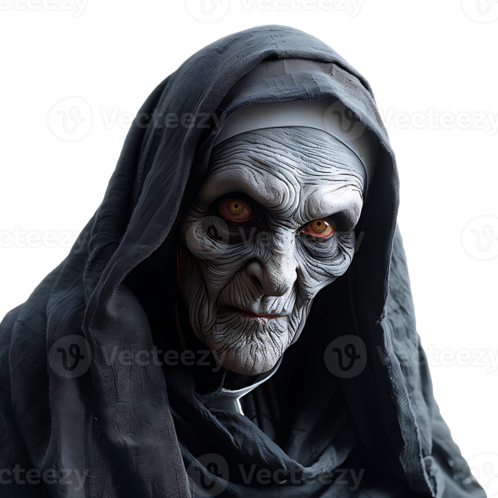 Evil scary nun on isolated transparent background png