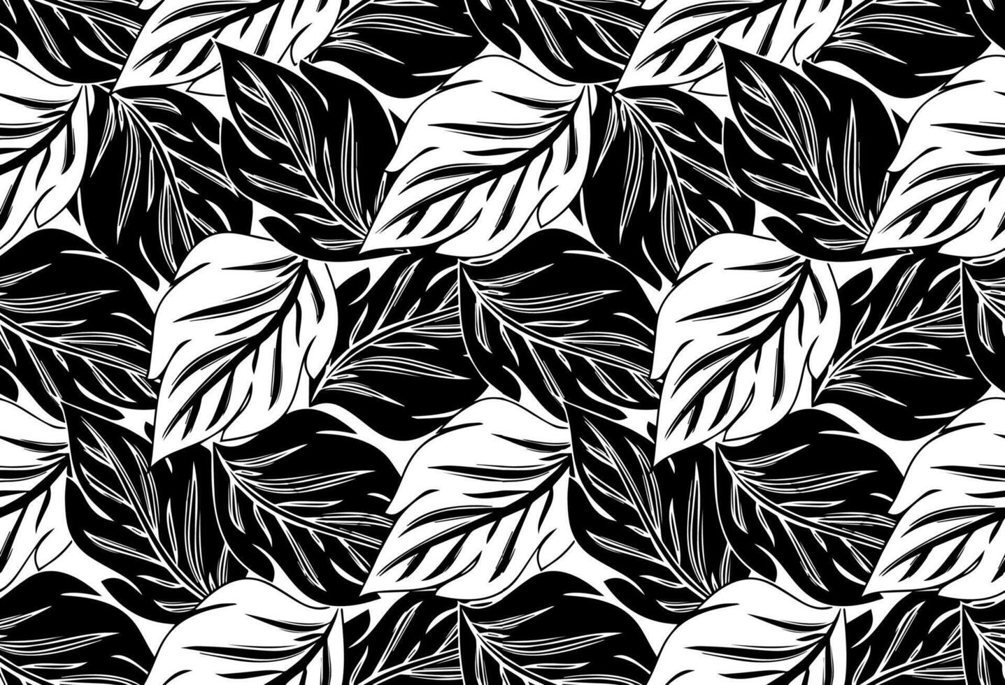 monstera leaves Black and white pattern seamless vector