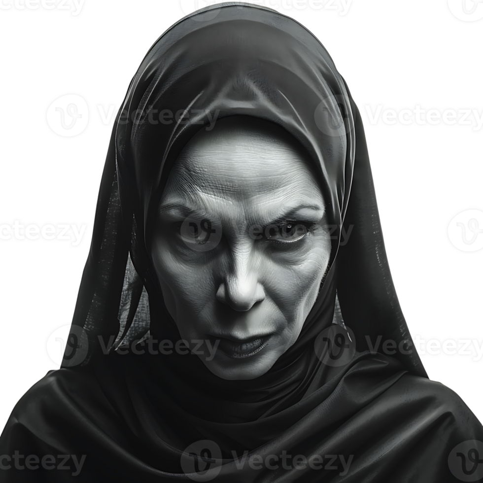 Evil scary nun on isolated transparent background png