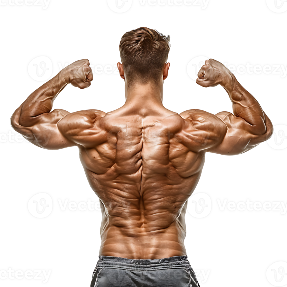 Back muscle flexing on isolated transparent background png