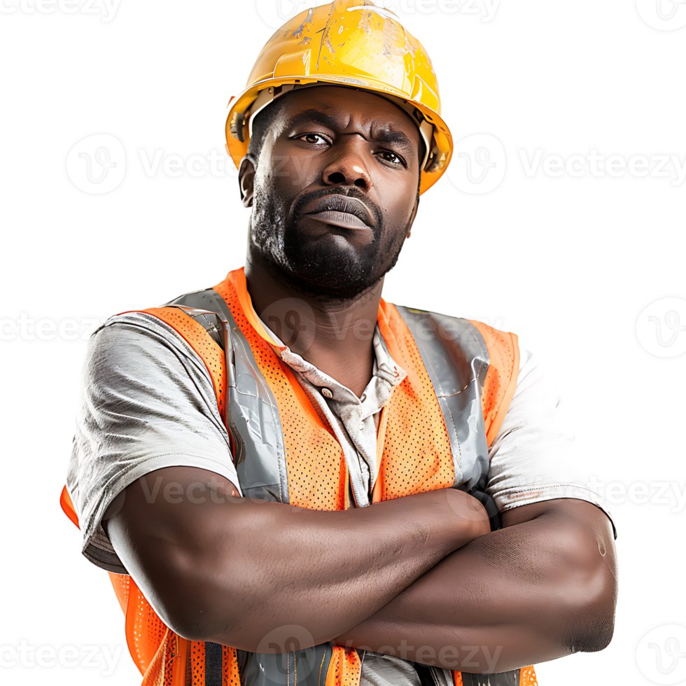 Construction worker crossed arms on isolated transparent background png