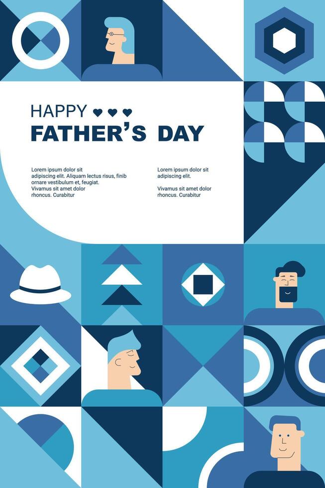 Father's Day poster, greeting card, banner, label, sale promotion template, cover in geometric style. vector