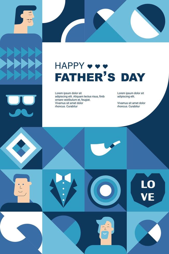 Father's Day poster, greeting card, banner, label, sale promotion template, cover in geometric style. vector