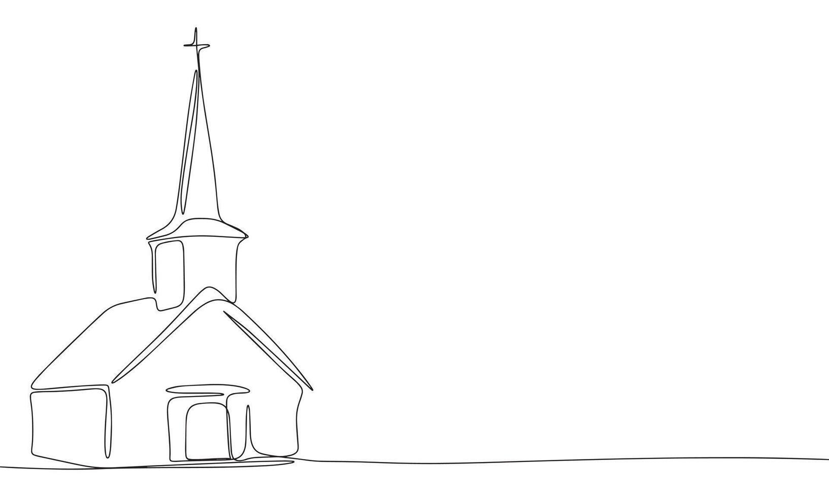 Church one line continuous. Line art church. Hand drawn art. vector