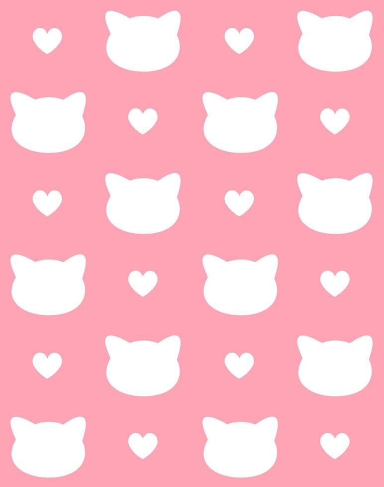 Seamless pattern of cat head and heart vector