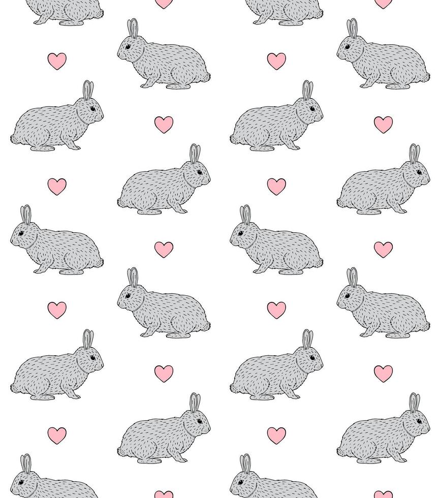 Seamless pattern of flat rabbit bunny vector