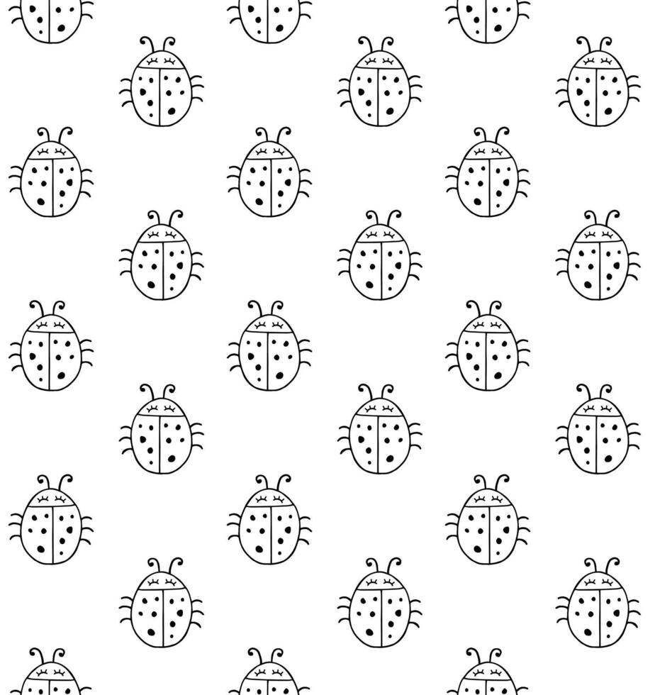 Seamless pattern of doodle sketch ladybug vector