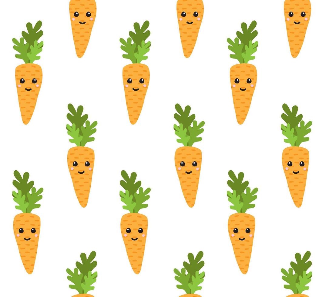 seamless pattern of flat carrot with face vector