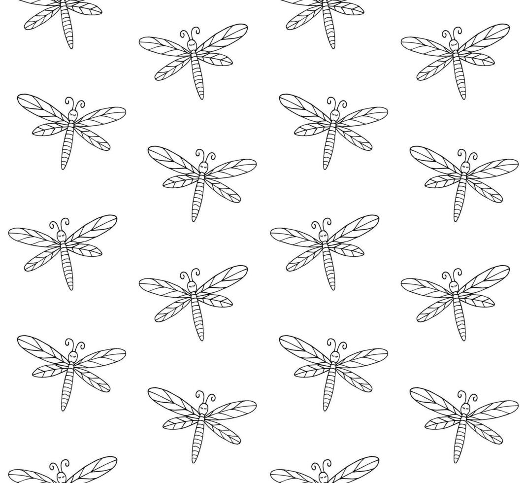 Seamless pattern of sketch dragonfly vector