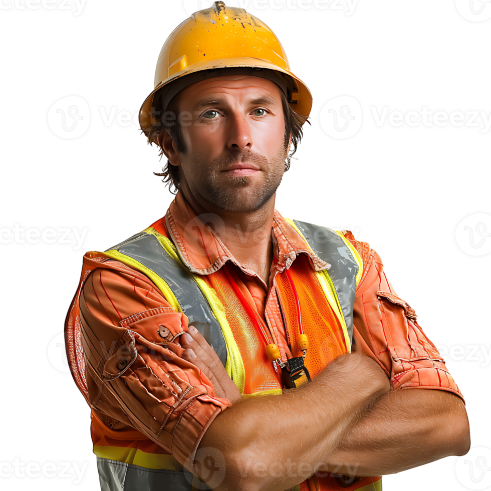 Construction worker crossed arms on isolated transparent background png