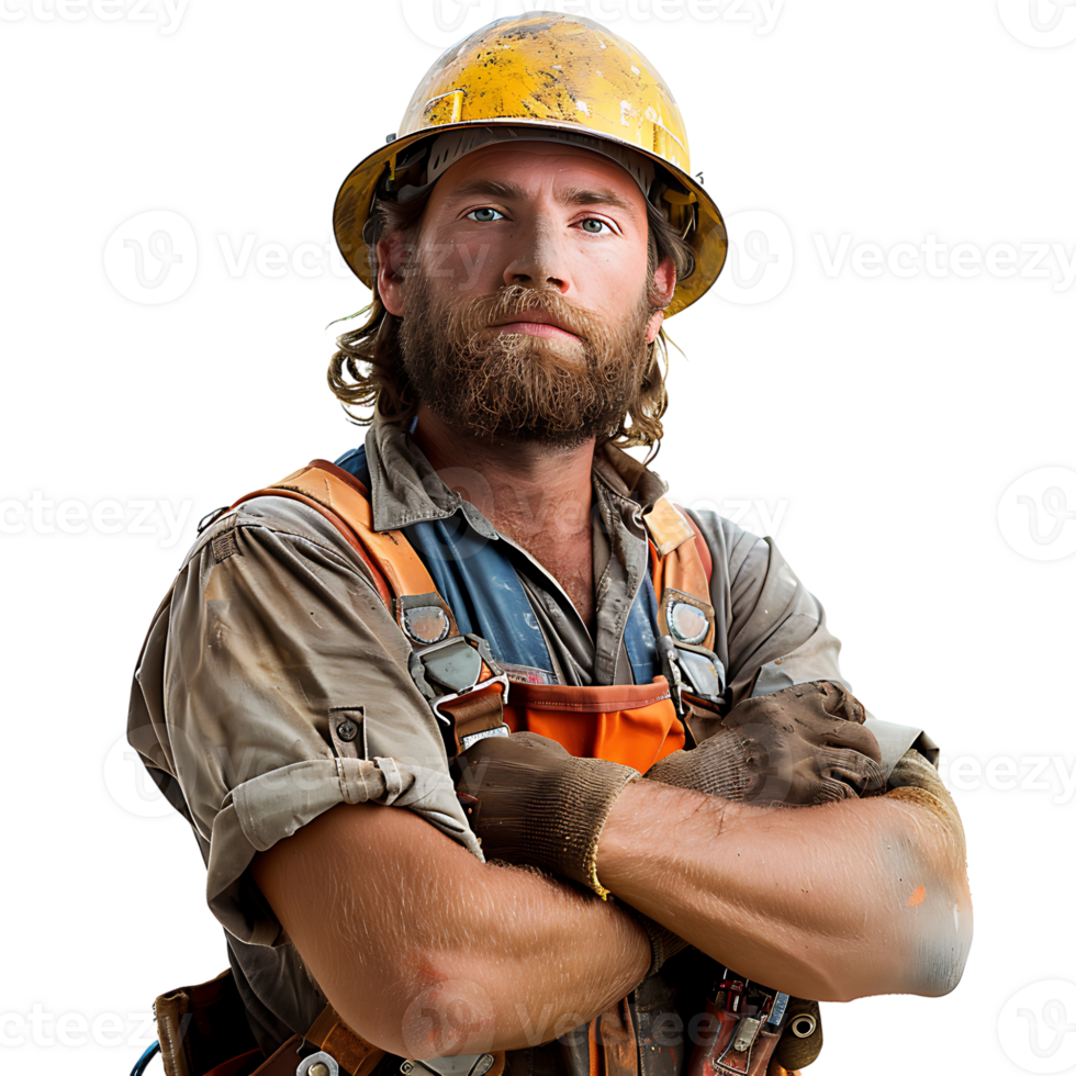 Construction worker crossed arms on isolated transparent background png