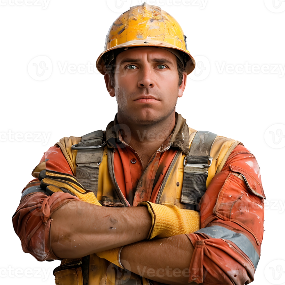 Construction worker crossed arms on isolated transparent background png