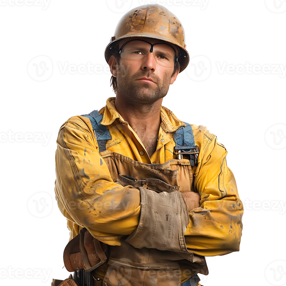 Construction worker crossed arms on isolated transparent background png