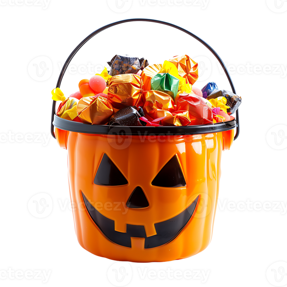 Trick or treat jack o lantern candy bucket on isolated transparent background png