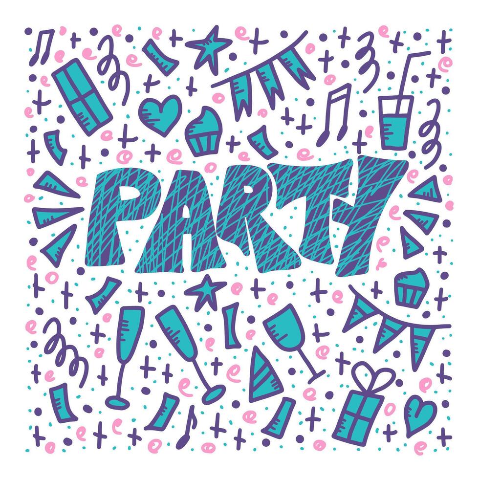 Party poster with lettering. illustration. vector