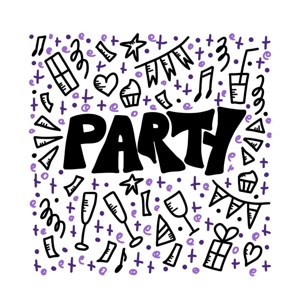 Party poster with lettering. illustration. vector