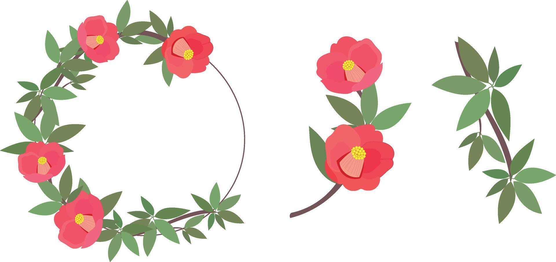 Red camellia flower template with Japanese Camellia wreath. Flower background for decoration. vector