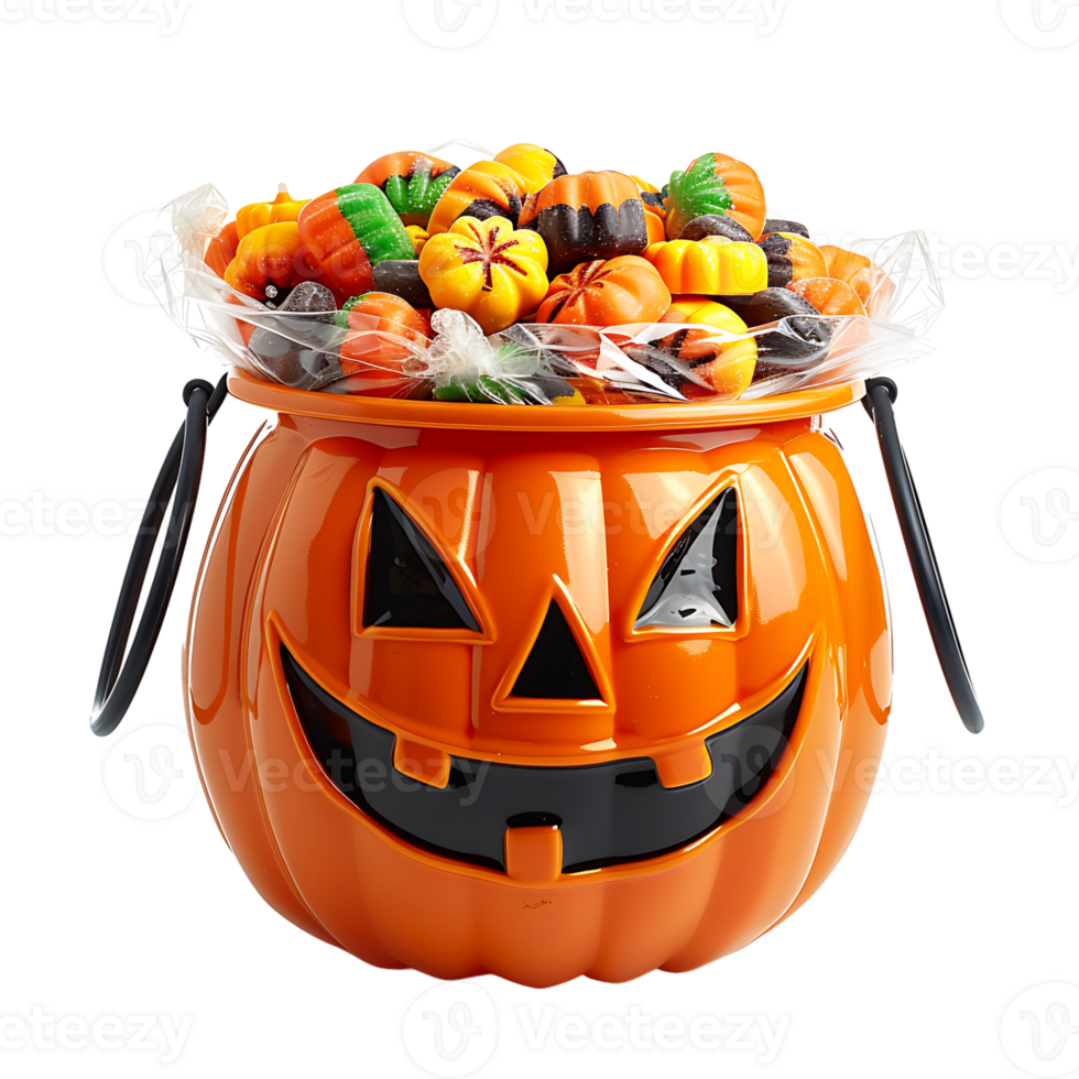 Trick or treat jack o lantern candy bucket on isolated transparent background png