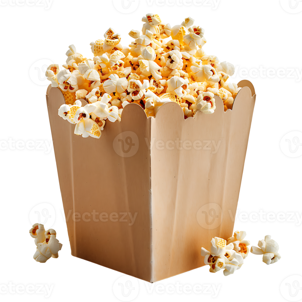 Popcorn on carton box on isolated transparent background png