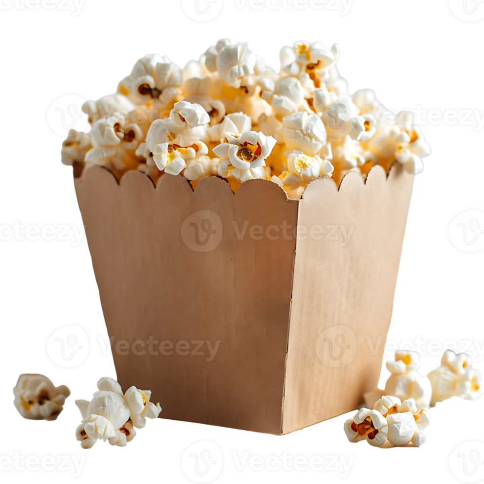 Popcorn on carton box on isolated transparent background png