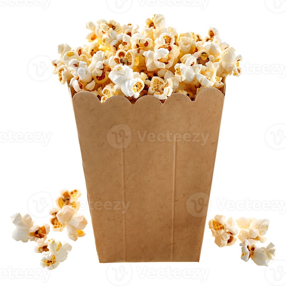 Popcorn on carton box on isolated transparent background png
